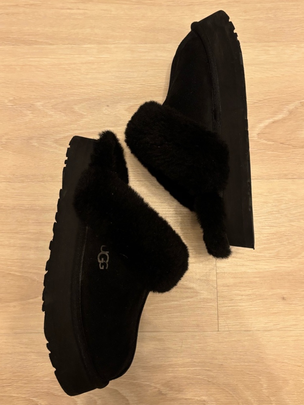 UGG Black Suede Shearling Slide Clog